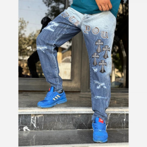 شلوار مام آبی طرح دار پر رنگ
